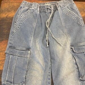 Blue Cargo Madden girl Straight Leg Jeans with Drawstring Waist